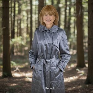 DKNY Gray/silver Trench Coat belted lightweight jacket plaid lined size L